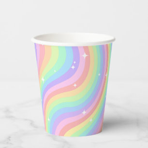 Two Groovy Retro Pastel Rainbow 2nd Birthday Paper Cups