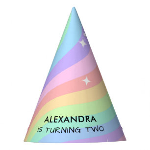 Two Groovy Retro Pastel Rainbow 2nd Birthday Party Hat