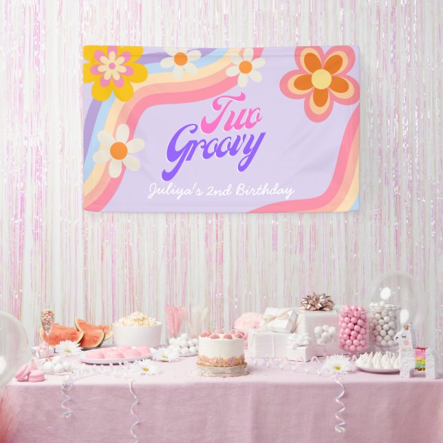 Two Groovy Retro Rainbow 2nd Birthday  Banner (Party)