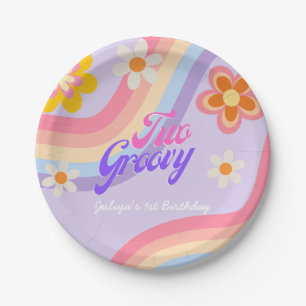 Two Groovy Retro Rainbow 2nd Birthday Paper Plate
