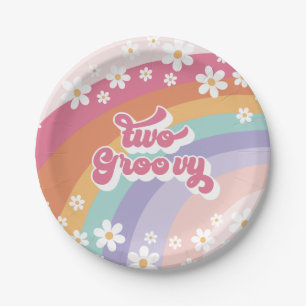 Two Groovy Retro Rainbow 2nd Birthday Paper Plate