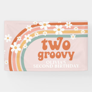 Two Groovy Retro Rainbow Daisy Birthday Banner