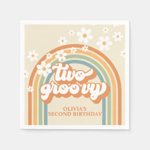 Two Groovy Retro Rainbow Daisy Birthday Napkin