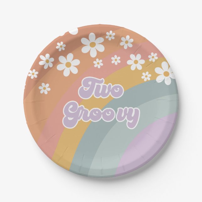 Two Groovy Retro Rainbow Paper Plate (Front)