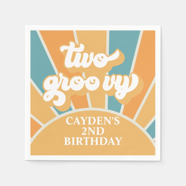 Two Groovy Retro Sunshine Boy 2nd Birthday Napkin (Front)