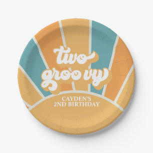Two Groovy Retro Sunshine Boy 2nd Birthday Paper Plate