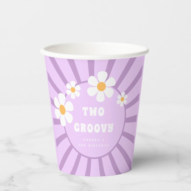 Two Groovy Retro Sunshine Girl Second Birthday  Paper Cups (Front)