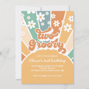 Two Groovy Retro Sunshine Rainbow Daisy Invitation