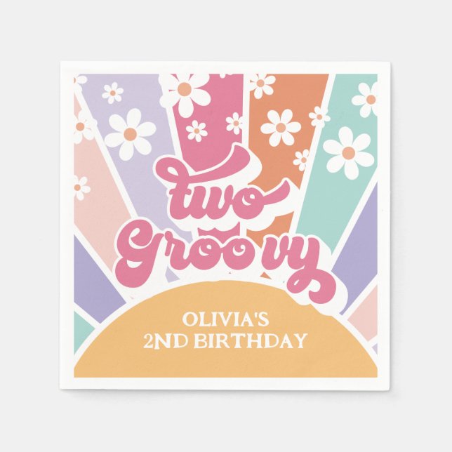 Two Groovy Retro Sunshine Rainbow Daisy Napkin (Front)