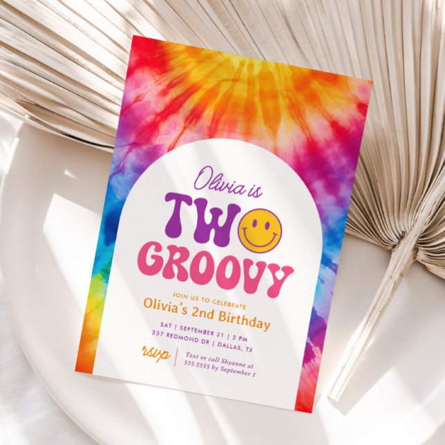 Two Groovy Retro Tie Dye 2nd Birthday Invitation (Creator Uploaded)