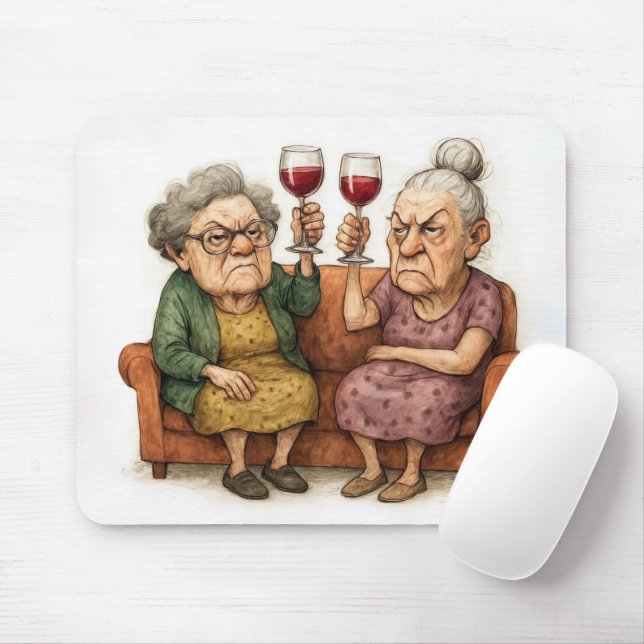 Two Grumpy Old Ladies With Red Wine Mouse Pad (With Mouse)