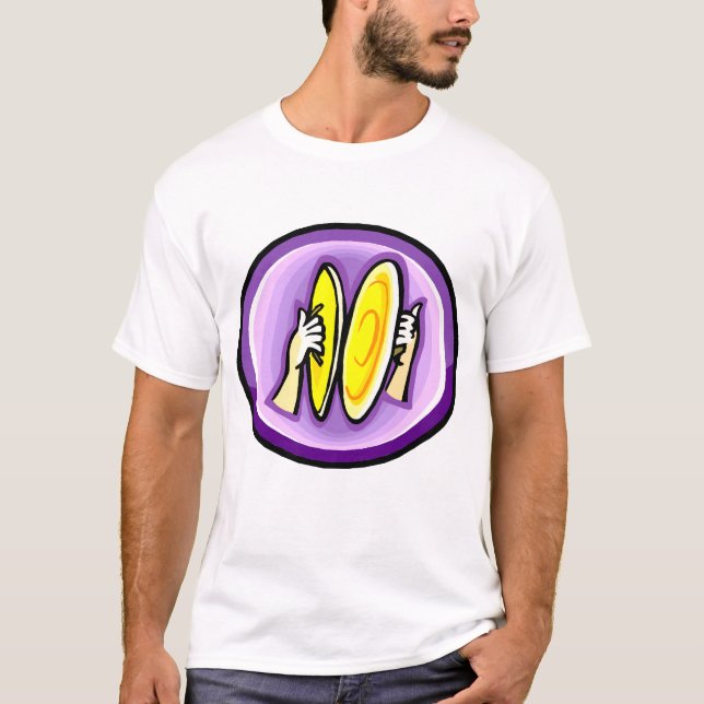 Two hands playing crash cymbals in purple circle T-Shirt (Front)