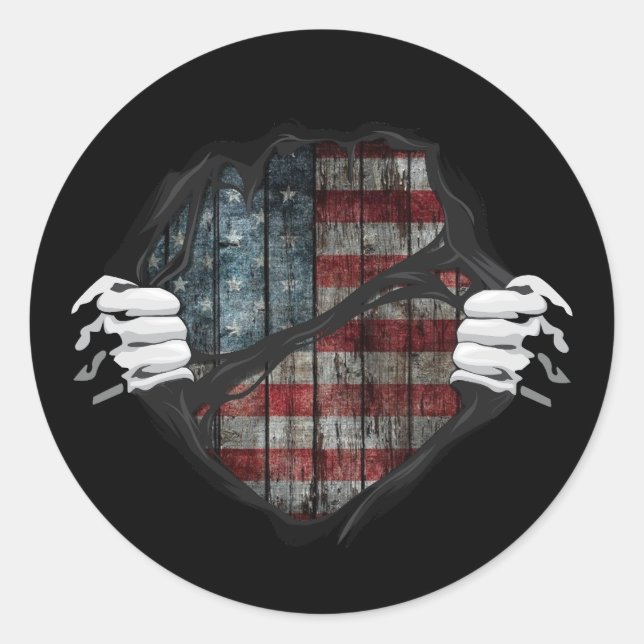Two Hands Ripping Revealing Flag Customised Classic Round Sticker (Front)