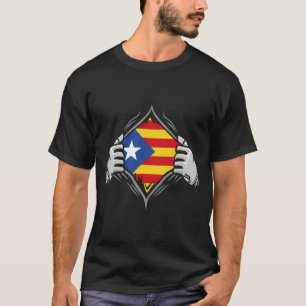Two Hands Ripping Revealing Flag of Catalonia  T-Shirt