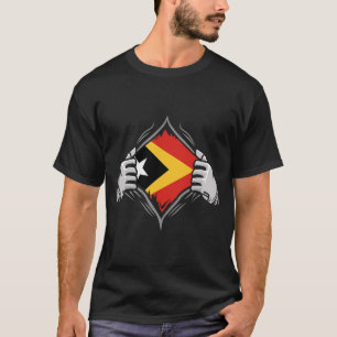 Two Hands Ripping Revealing Flag of East Timor T-Shirt