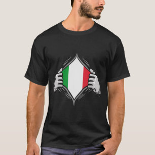 Two Hands Ripping Revealing Flag of Italy T-Shirt
