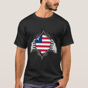Two Hands Ripping Revealing Flag of Liberia T-Shirt