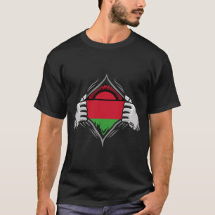 Two Hands Ripping Revealing Flag of Malawi  T-Shirt
