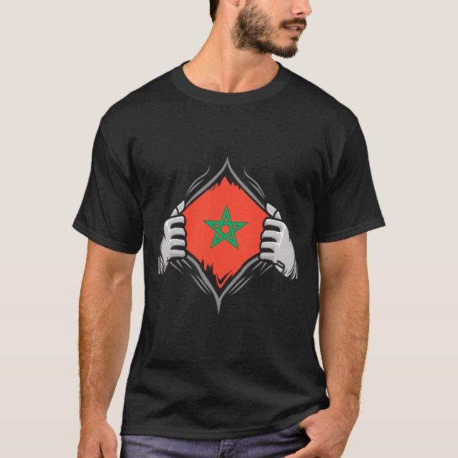 Two Hands Ripping Revealing Flag of Morocco   T-Shirt (Front)