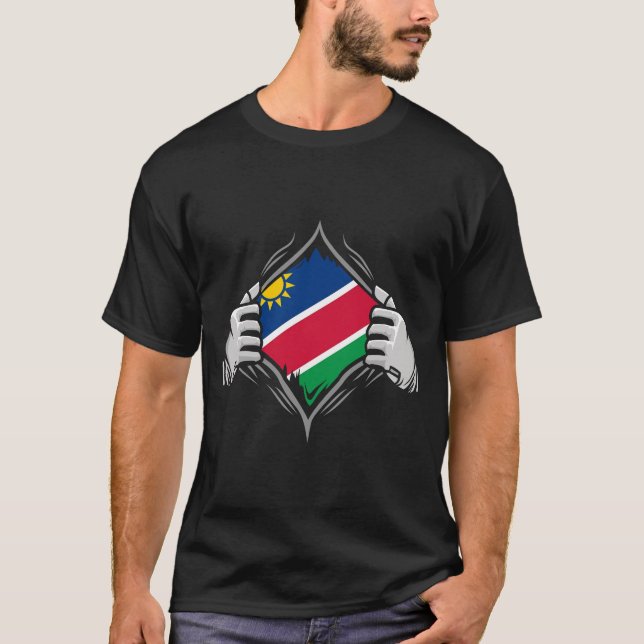 Two Hands Ripping Revealing Flag of Namibia  T-Shirt (Front)