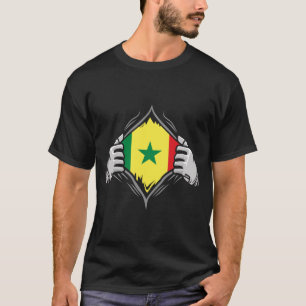 Two Hands Ripping Revealing Flag of Senegal   T-Shirt