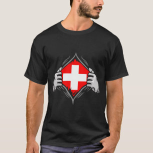 Two Hands Ripping Revealing Flag of Switzerland T-Shirt