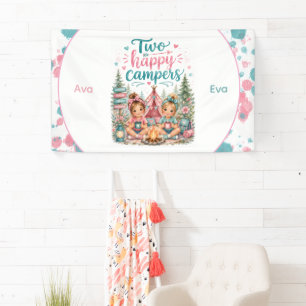 Two Happy Campers Twin Girls' Birthday Party  Banner