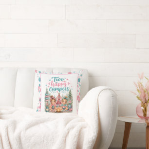 Two Happy Campers Twin Girls' Birthday Party Cushion