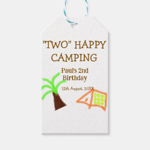 Two happy camping 2nd birthday tree camp kids gift tags