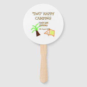 Two happy camping 2nd birthday tree camp kids hand fan