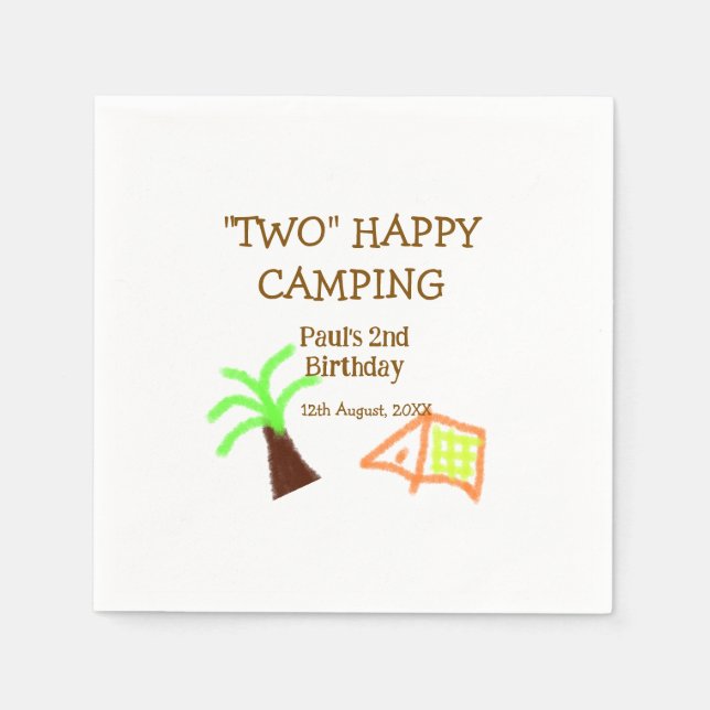 Two happy camping 2nd birthday tree camp kids napkin (Front)