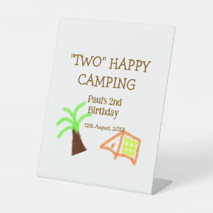 Two happy camping 2nd birthday tree camp kids pedestal sign