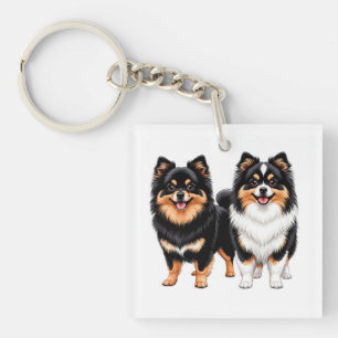 Two Happy Fluffy Dogs Sit Side by Side Key Ring