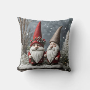 Two Happy Gnomes in a Winter Wonderland Cushion