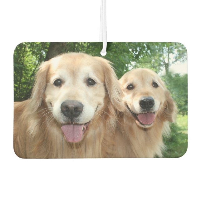 Two Happy Golden Retrievers Outside Car Air Freshener (Front)