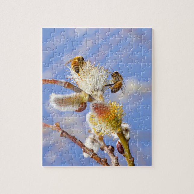 Two happy honey bees gathering nectar, jigsaw puzzle (Vertical)