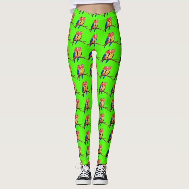 Two Happy Parrots on a Perch Dance Leggings (Front)