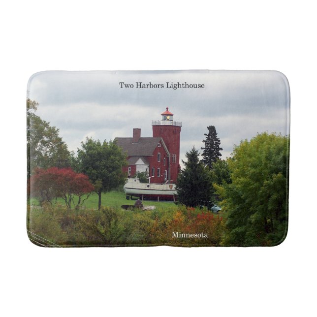 Two Harbour Lighthouse & Boat bathmat (Front)