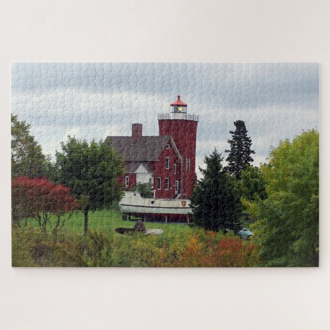 Two Harbour Lighthouse & Boat Jigsaw Puzzle (Horizontal)