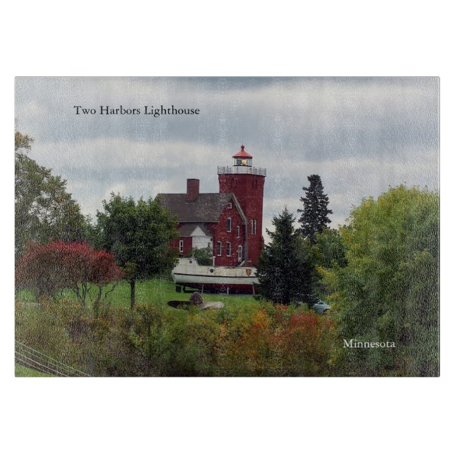 Two Harbours Lighthouse & Boat cutting board (Front)