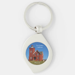 Two Harbours Lighthouse metal key chain