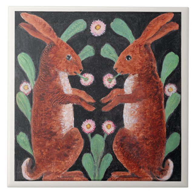 Two Hares by William Bell Scott Ceramic Tile (Front)