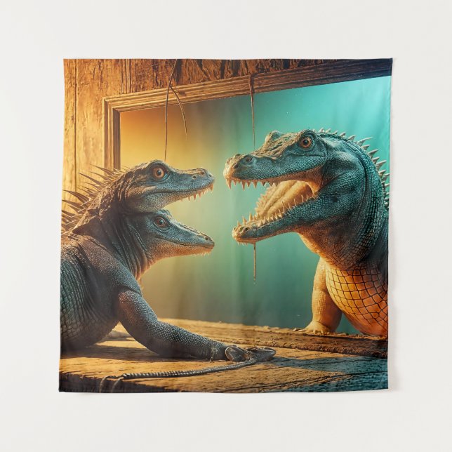 Two-Headed Lizard and Crocodile Mirror Scene Tapestry (Front)