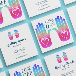 Two Healing Hands Heart Hamsa Colourful Customised Discount Card
