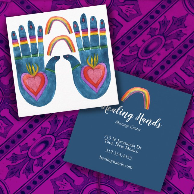 Two Healing Hands Rainbows Square Business Card (Creator Uploaded)