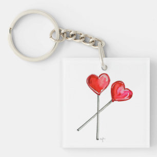 Two Heart Lollies Key Ring