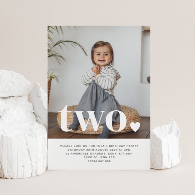 Two Heart Photo First Birthday Invitation  (Creator Uploaded)