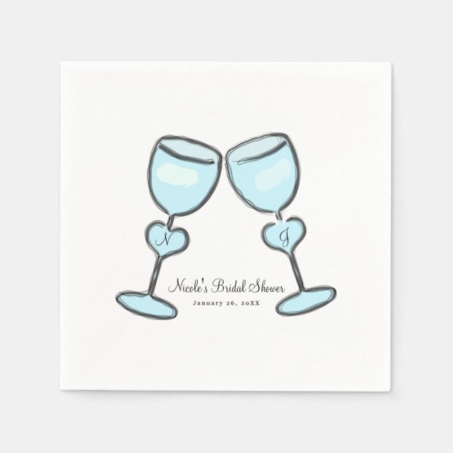 Two Heart Wine Glasses Bridal Shower Engagement Napkin (Front)
