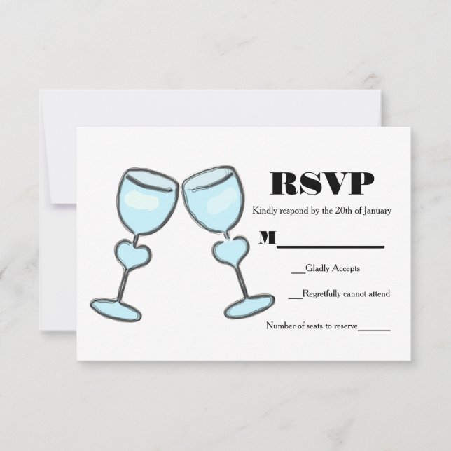 Two Heart Wine Glasses Bridal Shower Wedding RSVP (Front)
