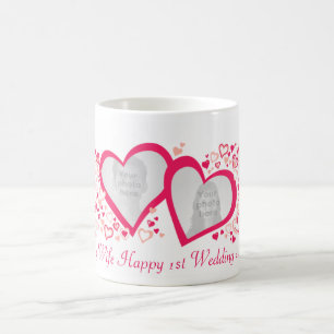 Two hearts 1st wedding anniversary photo mug